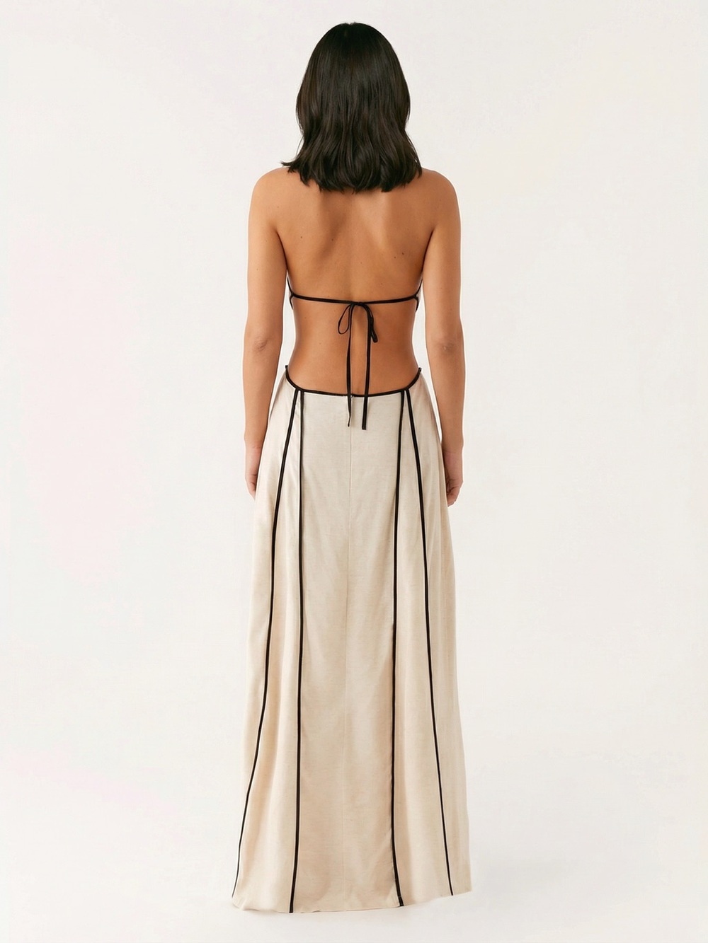 PepperMayo Women’s Cream & Black Contrast Trim Halter Cutout Maxi Dres. Size XS - Picture 2 of 10